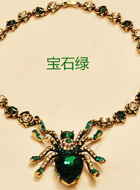 大宝石镶钻花朵蜘蛛装饰品毛衣链