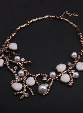 爆欧美时尚大牌复古短女珍珠水钻