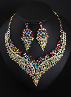 欧美夸张水晶遮疤痕项链耳环