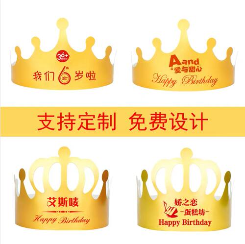 皇冠生日帽蛋糕装饰大人成人儿童宝宝周岁发光蛋糕帽子派对毛球帽 - 图0