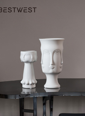 北欧白色缪斯陶瓷人脸花瓶