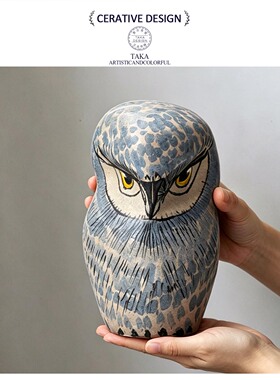 复古暗黑猫头鹰陶瓷艺术摆件
