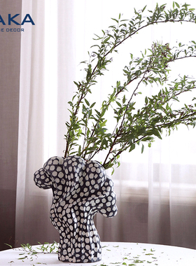 黑色花瓶陶瓷摆件客厅插花