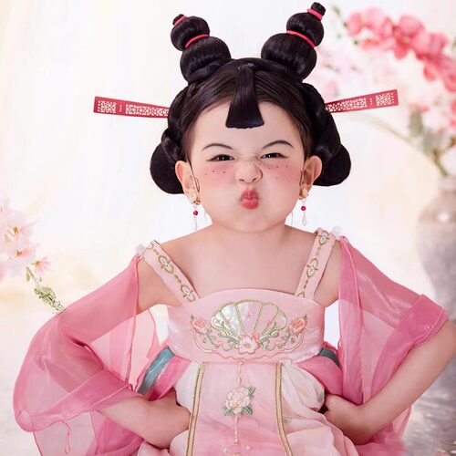 哪吒石矶娘娘同款儿童cos服装汉服女童超可爱襦裙女孩古风连衣裙 - 图1