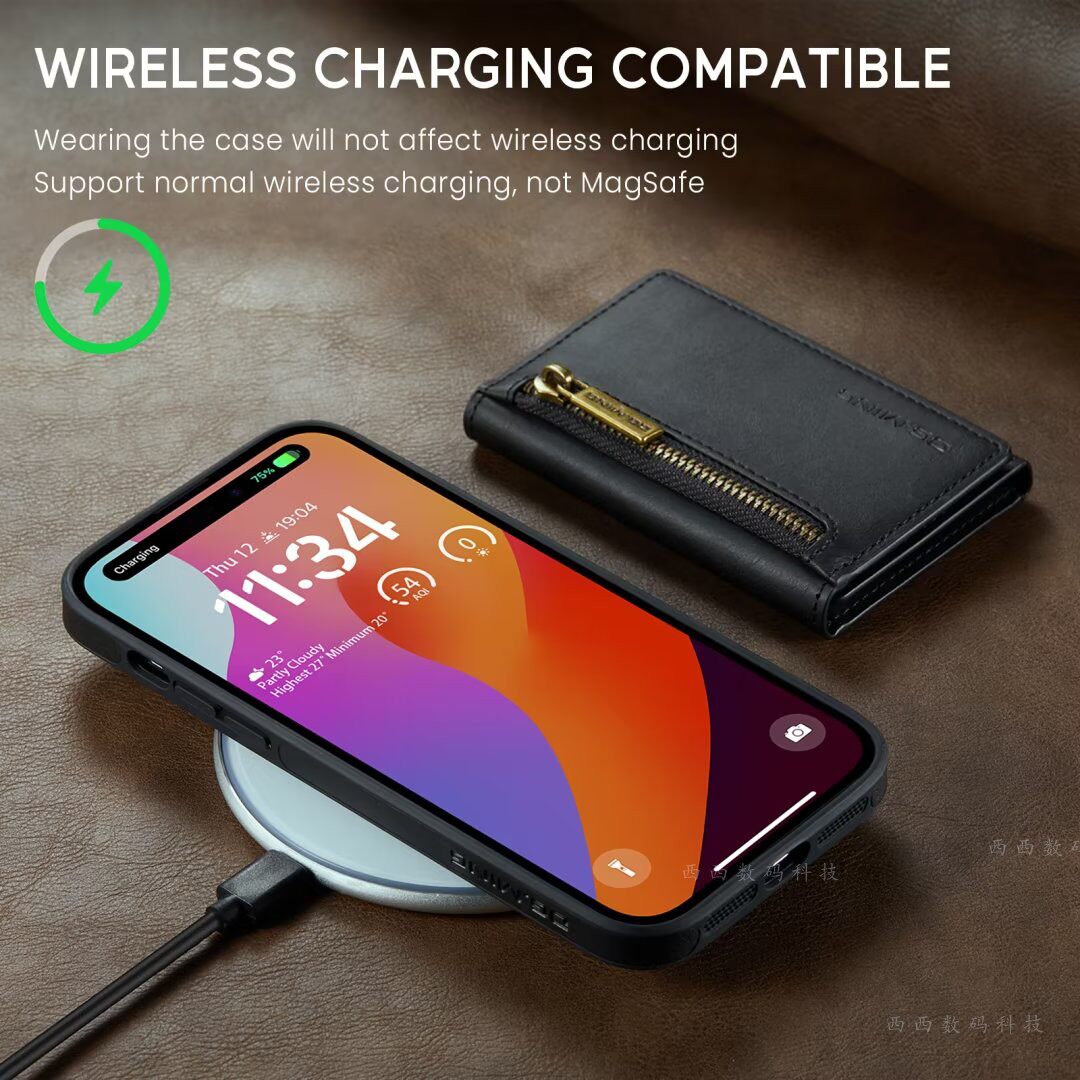 13外壳MagSafe可无线充真皮适用苹果14pro手机壳拉链钱包款14proMax磁吸分体iPhone13插卡15pro12防摔11支架X