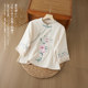 ເສື້ອເຊີດ linen ຄໍລໍາ embroidered ທີ່ສວຍງາມຂອງຊາດຈີນແບບໃຫມ່ສໍາລັບແມ່ຍິງ summer temperament high-end ປຸ່ມຝ້າຍແລະ linen ແຂນສາມສ່ວນສີ່