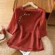 ເສື້ອແຂນຍາວສາມສ່ວນສີ່ຂອງ linen pullover ເທິງ