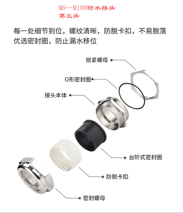 304不锈钢防水接头公制M8M12M20M25防爆葛兰头电缆密封接头 - 图0