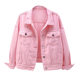 Fat girl looks slim in plus size Korean style pink denim jacket