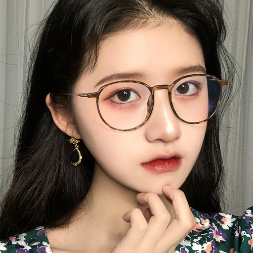 复古玳瑁眼镜框女小脸质感磨砂圆框网红款素颜眼镜近视超轻有度数 - 图1