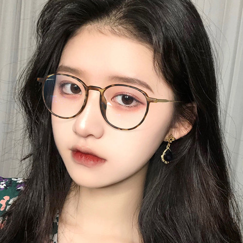 复古玳瑁眼镜框女小脸质感磨砂圆框网红款素颜眼镜近视超轻有度数 - 图0