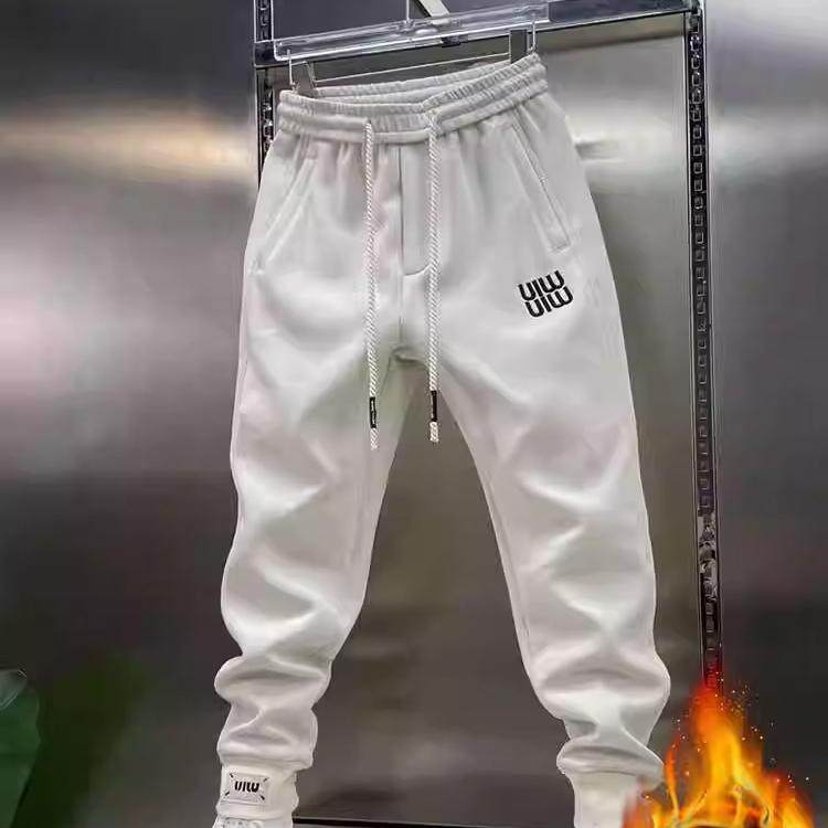 潮牌秋冬季新款男士加绒加厚卫裤简约刺绣束脚哈伦裤松紧腰休闲裤,淘宝优惠券,粉丝福利购,淘宝优惠卷