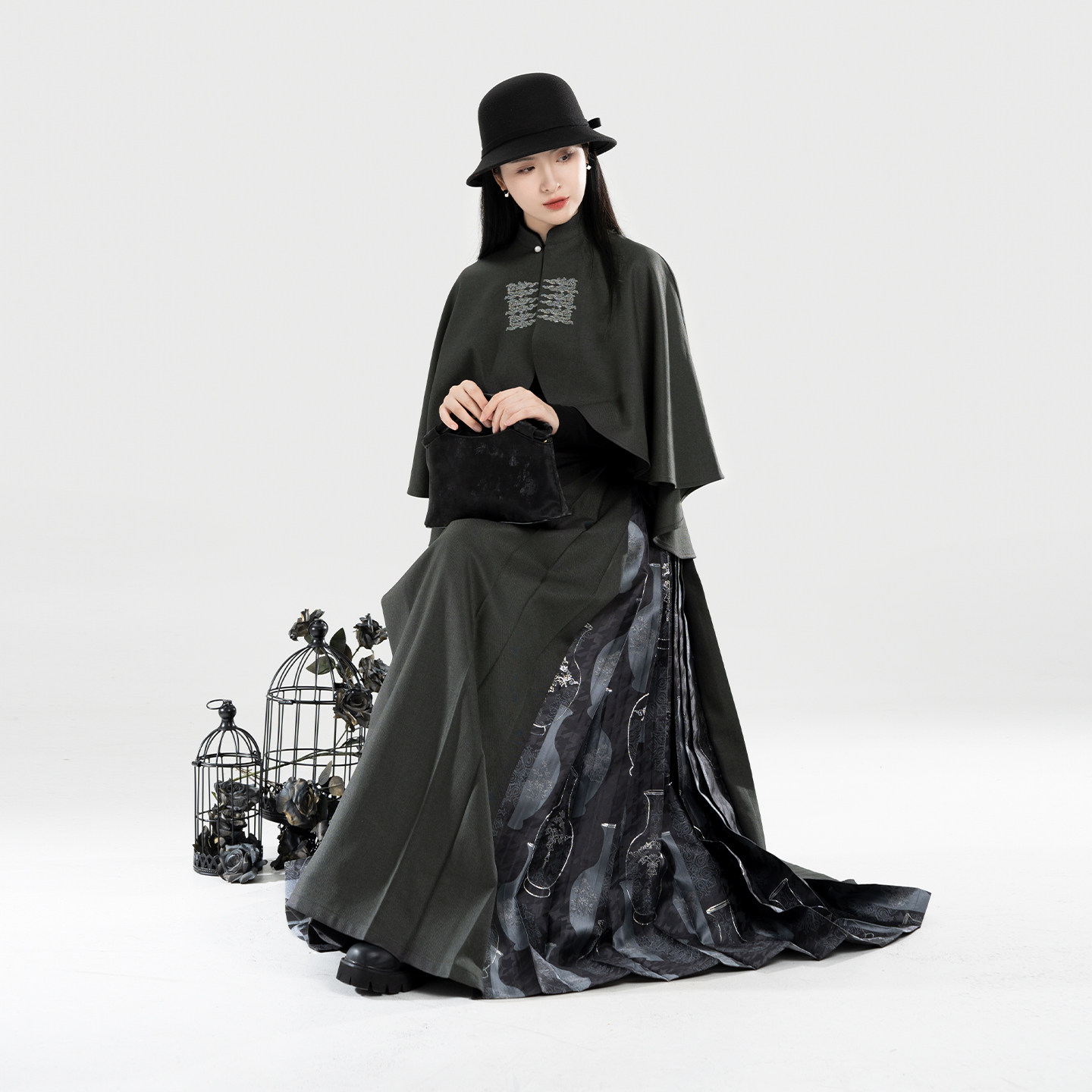 织造司[雾珐琅]新中式立领斗篷马面裙改良三裥裙鱼尾半身裙长裙女,淘宝优惠券,粉丝福利购,淘宝优惠卷