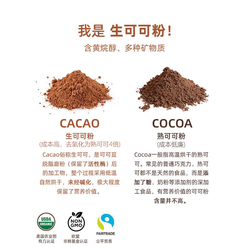 进口navitas cacao生可可粉纯天然有机无糖低脂未碱化帕梅拉燕麦 - 图1