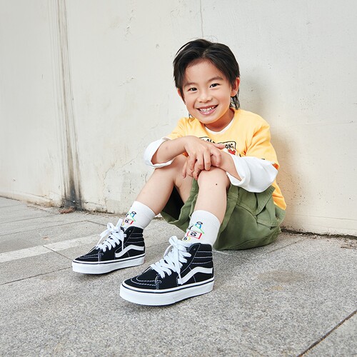 Vans范斯童鞋官方 SK8-Hi黑色亲子款中大童板鞋运动鞋 - 图2