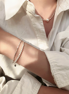 天然珍珠施家水晶珍珠碎银子手链