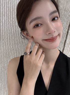 大溪地黑铂金灰S925银戒指开口