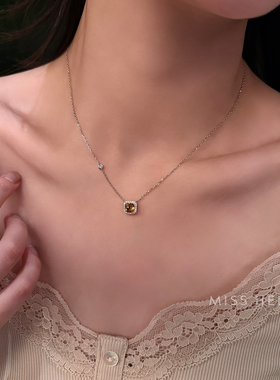 紫黄水晶S925银水晶项链叠戴百搭