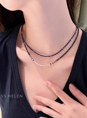 青金石碎银子S925银项链精致叠戴