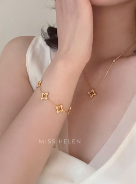 S925银手链女四叶草气质叠戴夏