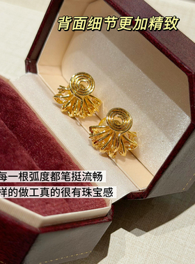 MISS HELEN 金月花冠施家仿水晶珍珠锆石耳钉金色耳夹时尚通勤