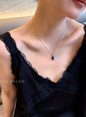 多棱青金石项链女气质通勤叠戴