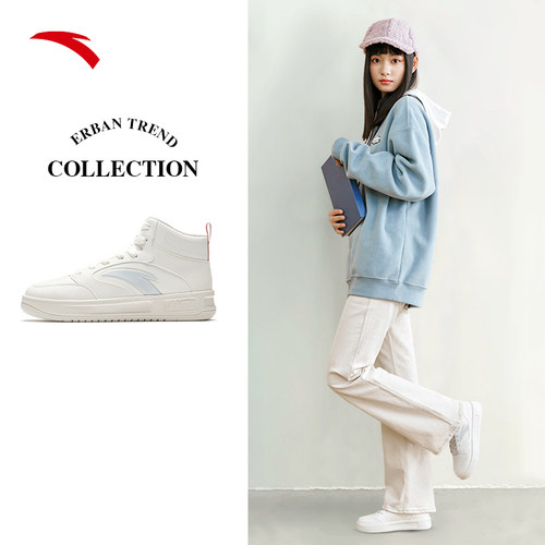 安踏高帮板鞋女鞋2025冬季新款官方旗舰正品厚底增高防水保暖鞋子 - 图0