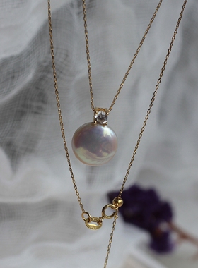 天然纽扣白色纯银锁骨链珍珠吊坠