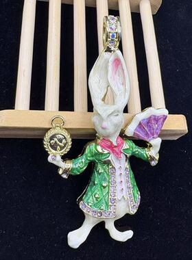 Vintage中古vintage绅士兔吊坠精美动物精致满镶满嵌捷克钻兔子