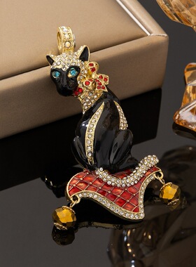 vintage中古vintage波斯猫项链合金镶钻感动物波斯猫kf系列中古