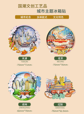 思故乡特色文创天津之眼旅游纪念冰箱贴城市之窗木质磁贴同事礼物