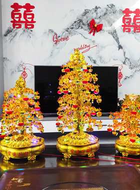 发财树音乐旋转七彩灯光摆件