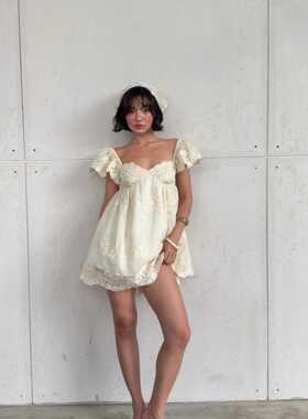 Lace Dress Women 2026 Vintage Puff Sleeve Sweet