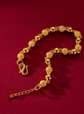 金色光砂珠手链女实心圆珠链条手链女生百搭款小众复古饰品手串