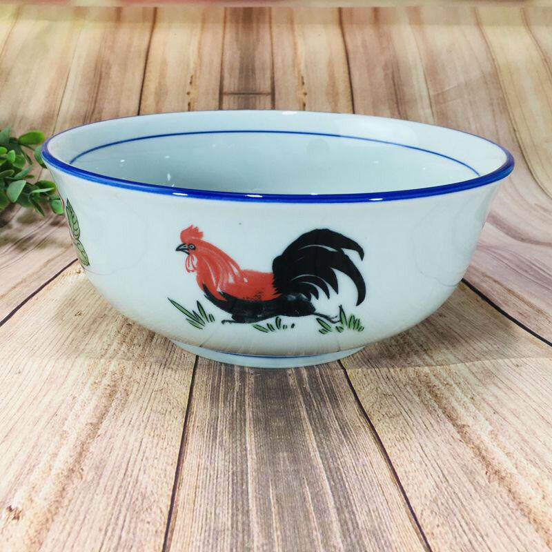 碗公鸡陶瓷青瓷釉8英寸汤碗怀旧老式加厚防烫蓝边饭碗鸡公碗拉面