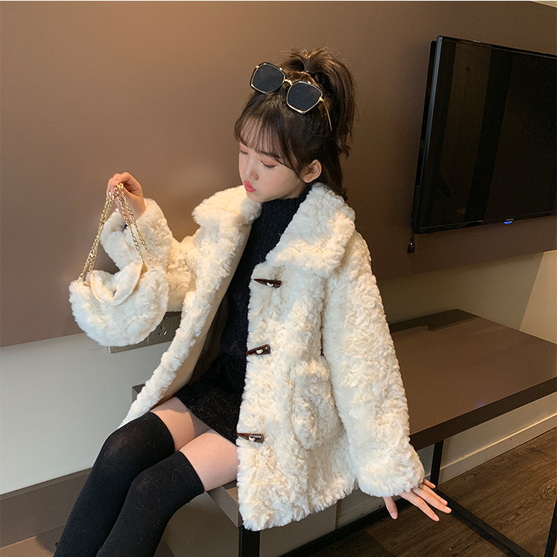 女童羊羔毛外套秋冬季韩版皮毛一体 巴布妙妙屋普通外套