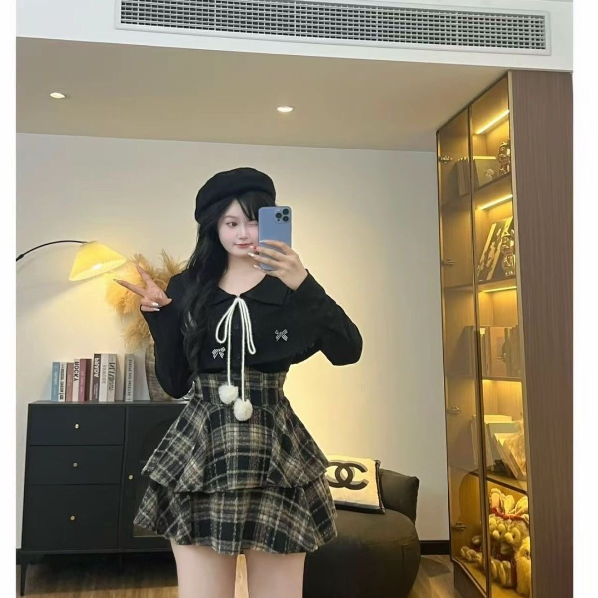 圣诞小兔大码女装POLO领秋冬季半身短裙显瘦两件套千金风氛围感,淘宝优惠券,粉丝福利购,淘宝优惠卷