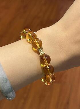 7A天然巴西黄水晶圆珠手串暴力威士忌黄水晶转运招财手炼女款中式