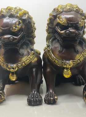 黄铜仿紫铜鎏金复古工艺宫门狮一
