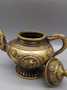 黄铜藏式龙壶摆件仿古铜器西藏水