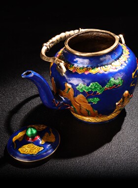 古玩铜器收藏铜景泰蓝珐琅彩绘茶
