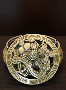 黄铜事事如意百福烟灰缸香炉两用