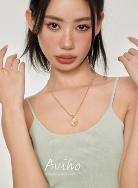 aviho星月图案圆牌吊坠项链