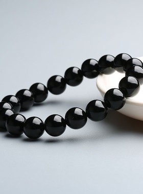 单圈仿黑曜石佛珠男生手链