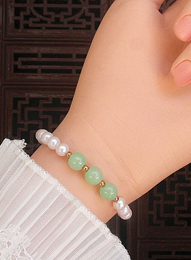 新中式三连珠正圆手串女仿珍珠