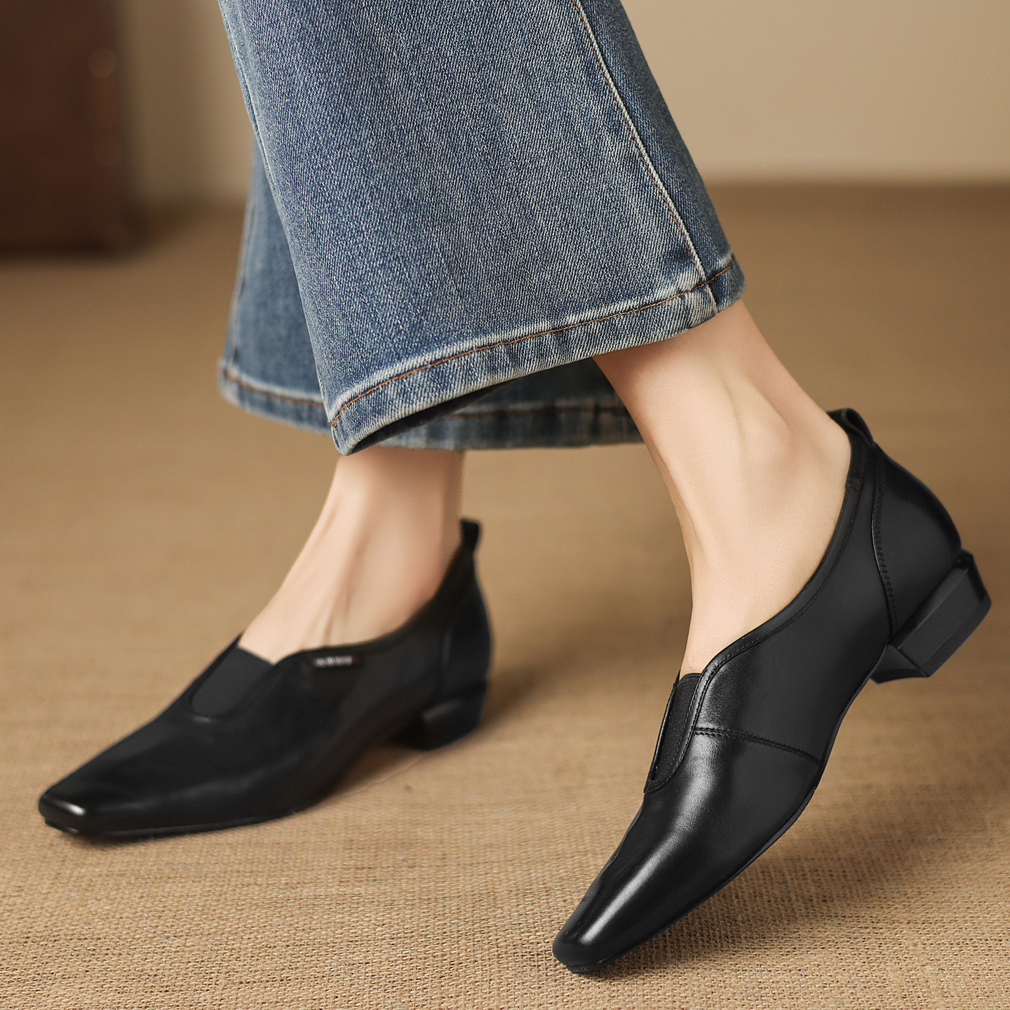 女鞋2026年春季新款复古粗跟头层水洗牛皮一脚蹬深口女士单鞋百搭,淘宝优惠券,粉丝福利购,淘宝优惠卷