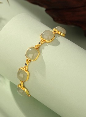 天然和田玉小方糖手链女S925纯银轻奢高级感玉石手饰品