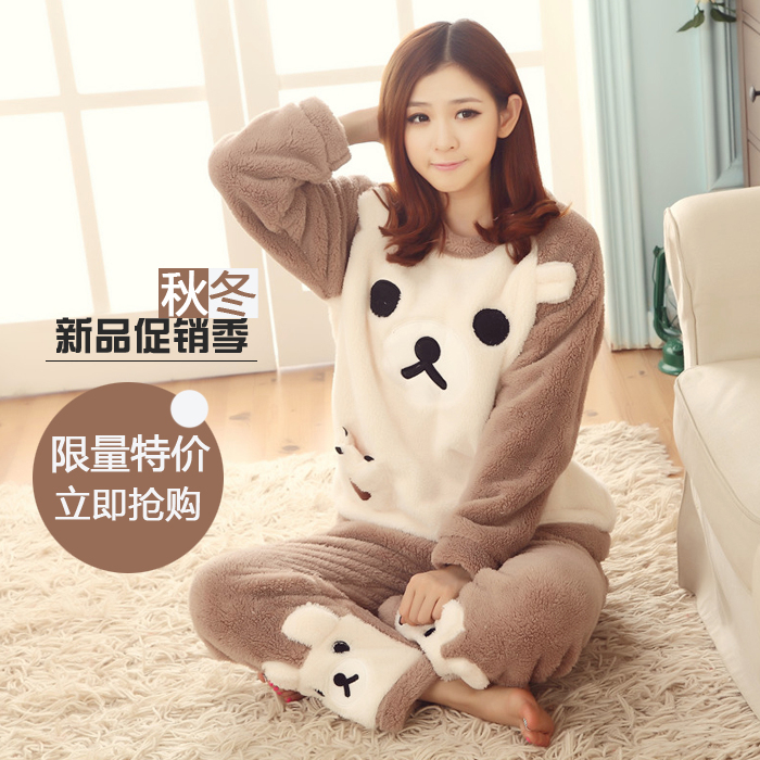 睡衣女套装冬天珊瑚绒居家服加厚加绒秋季法兰绒长袖韩版可爱大码 睡衣女套装冬天珊瑚绒居家服加厚加绒秋季法兰绒长袖韩版可爱大码