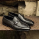 British loafers, slip-on leather shoes, fashionable metallic leather