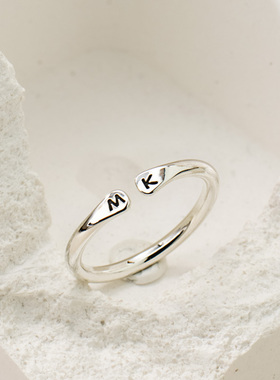 S925纯银刻字定制字母开口戒指女 质感ins风小众设计尾戒食指戒